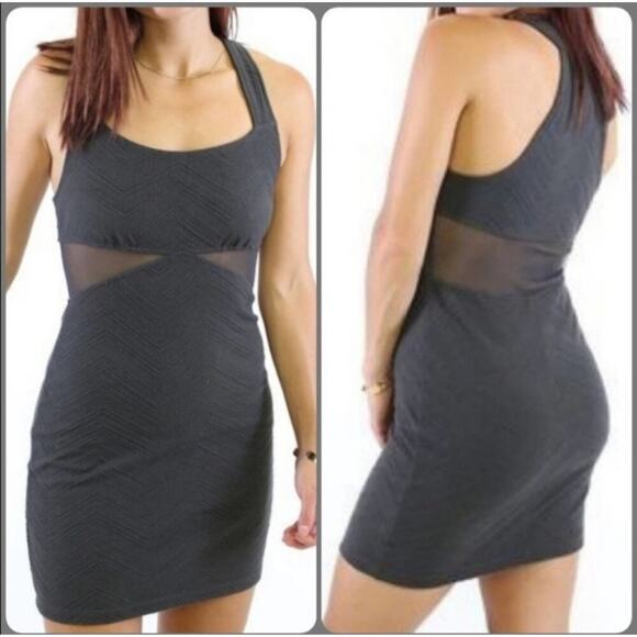 Free People Size Small Gray Textured Mesh Bodycon Mini Dress - Picture 1 of 13